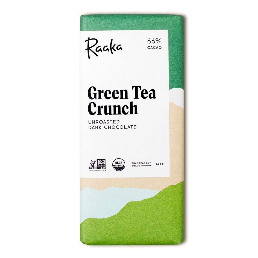 Raaka 66% Green Tea Crunch Chocolate Bar