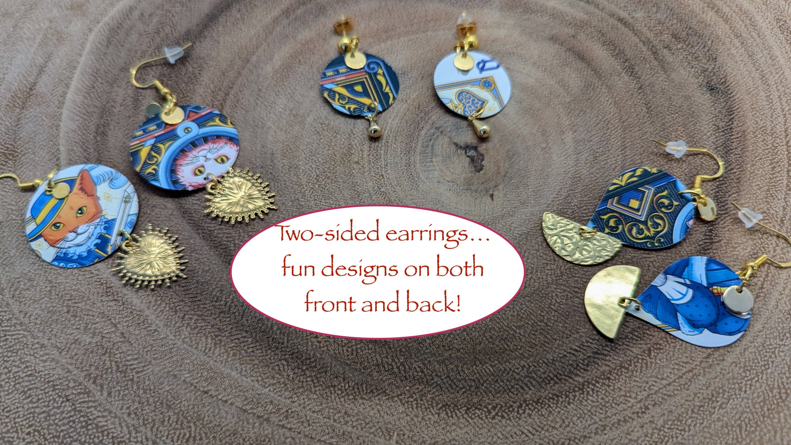 Up-cycled Fun Cat earrings