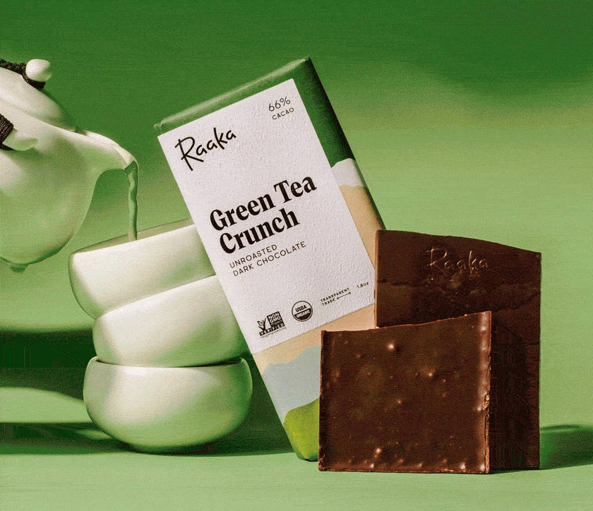 Raaka 66% Green Tea Crunch Chocolate Bar