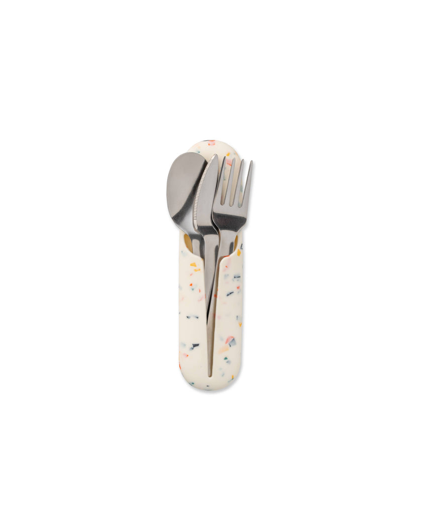 W&P Stainless Steel Utensils Set in Silicone Carry Case: Terrazzo Cream
