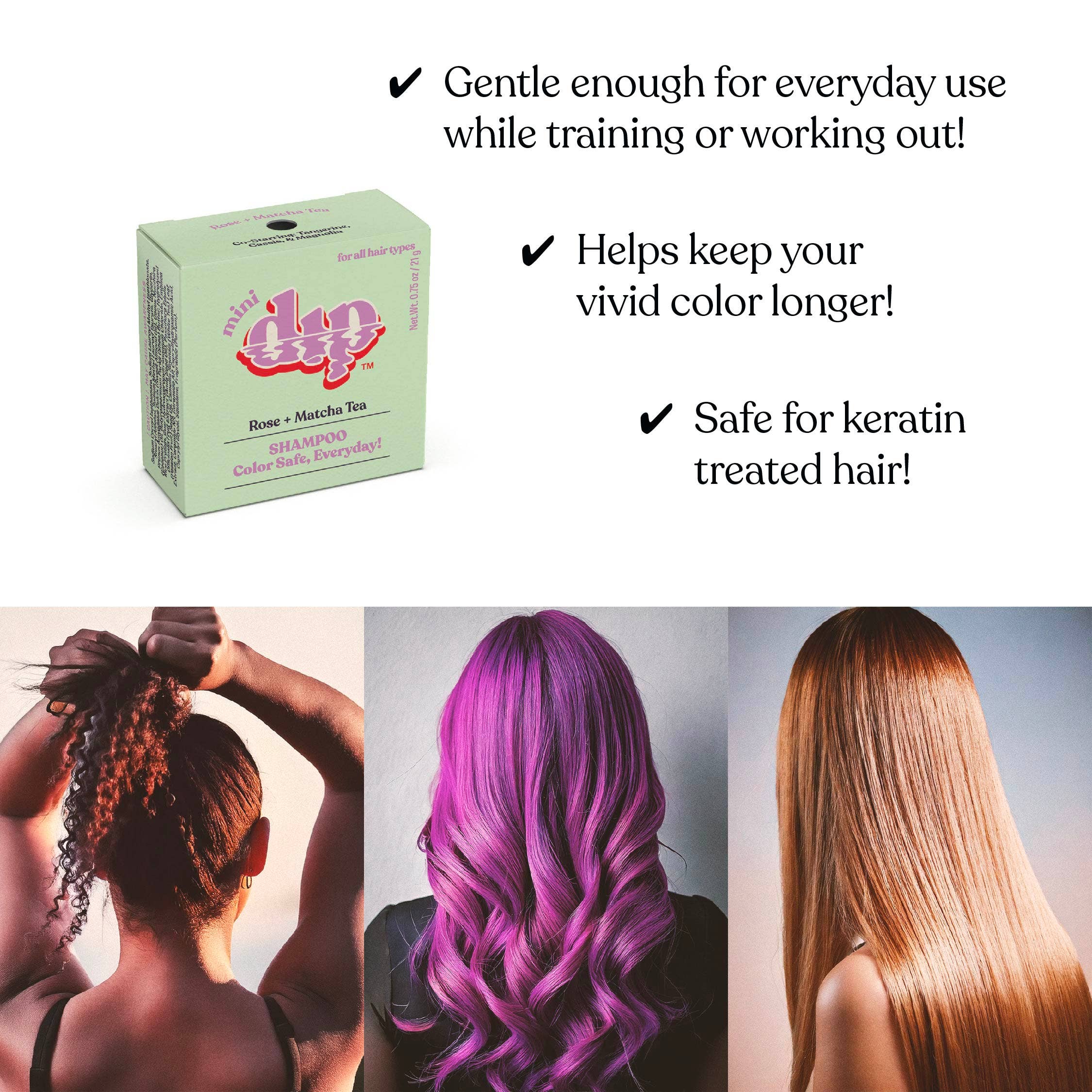 Mini Dip Shampoo Bar: Color Safe, Everyday - Rose & Matcha Tea: 0.75 oz