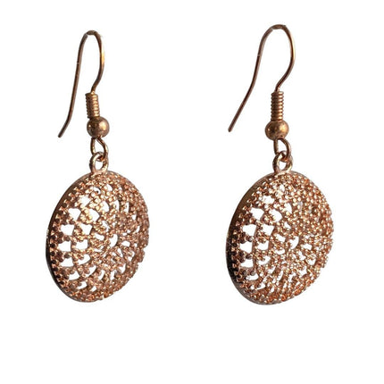 Handmade Sun Filigree Dangle Earrings: Rose Gold Plated