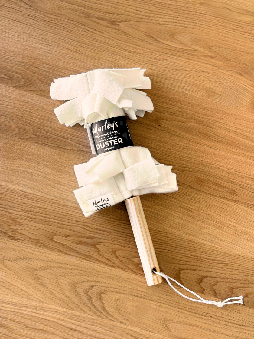 Marley's Monsters Washable Dusters: Organic Cotton Fleece Duster Head + Wooden Handle