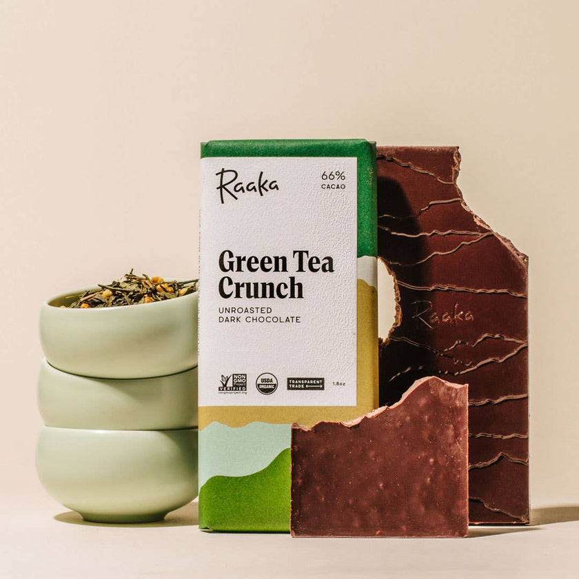 Raaka 66% Green Tea Crunch Chocolate Bar
