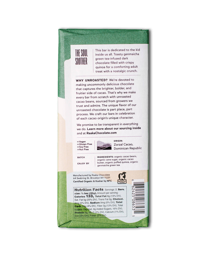 Raaka 66% Green Tea Crunch Chocolate Bar