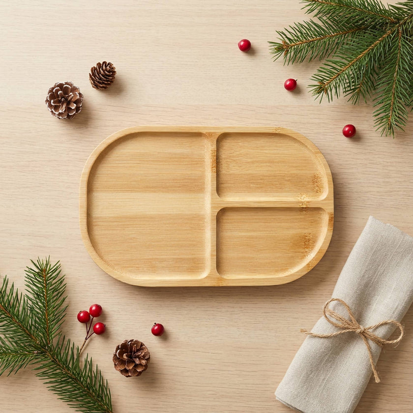 Kid Toddler Bamboo Compartment Plate