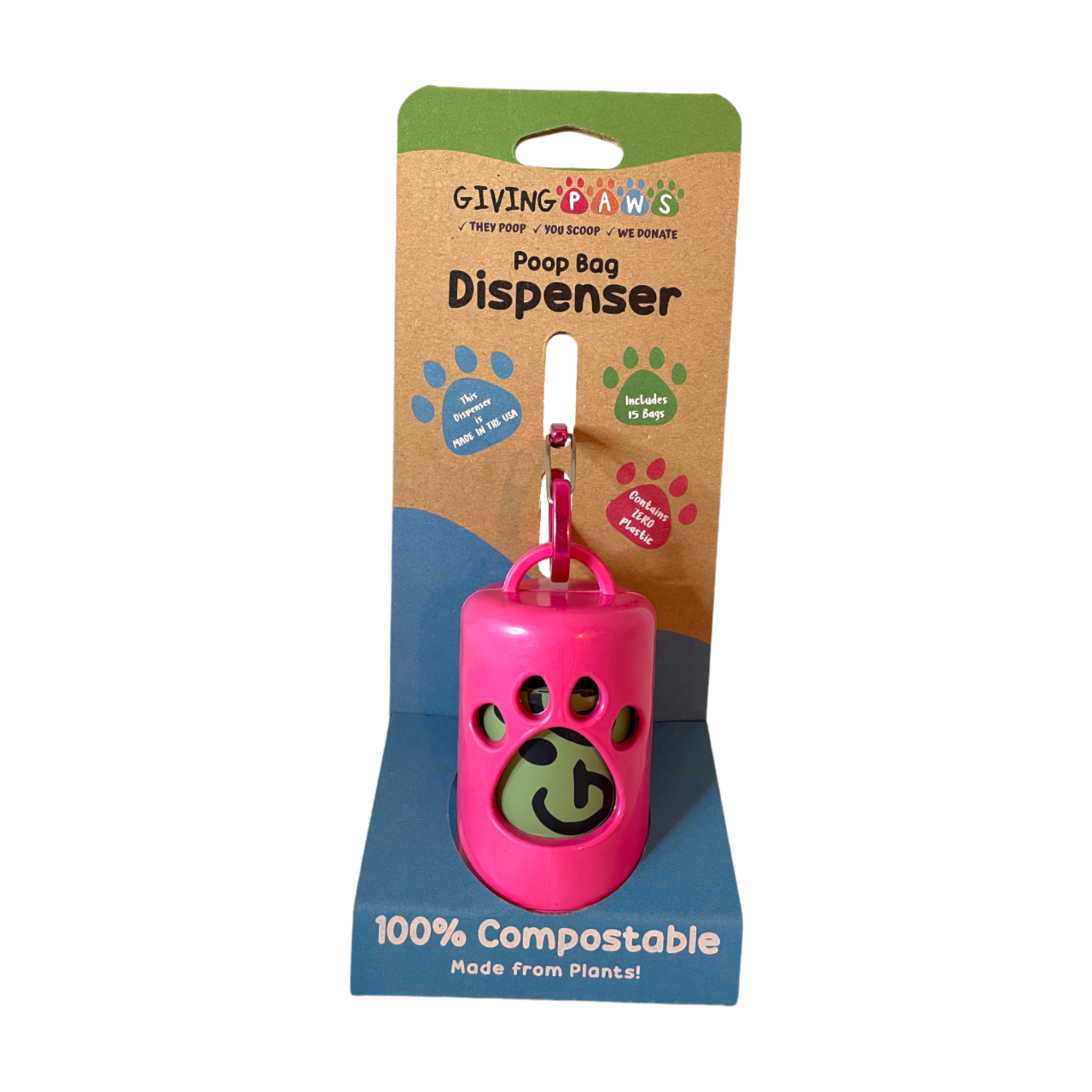 Giving Paws Compostable Poop Bag Dispenser: Pink