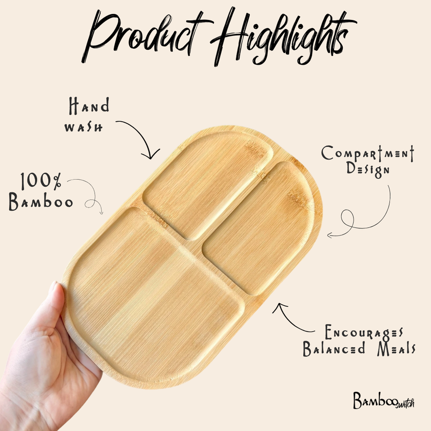 Kid Toddler Bamboo Compartment Plate