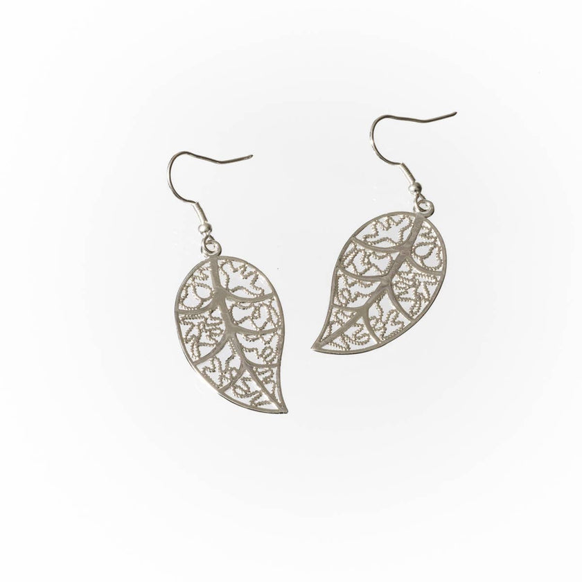 Handmade Silver-Plated Healing Leaf Dangle Earrings