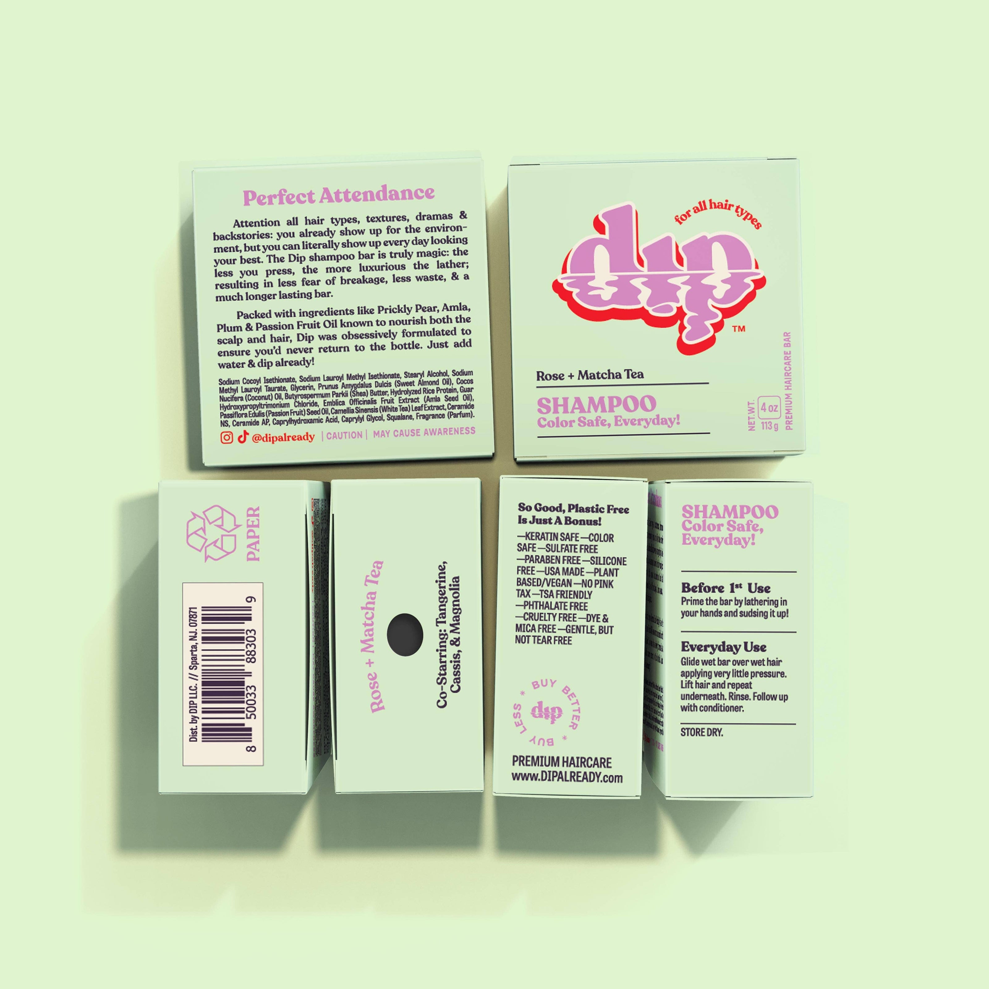Dip Color Safe Shampoo Bar for Every Day - Rose & Matcha Tea