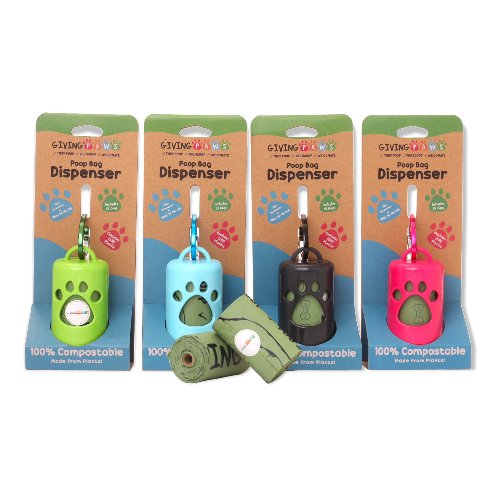 Giving Paws Compostable Poop Bag Dispenser: Pink